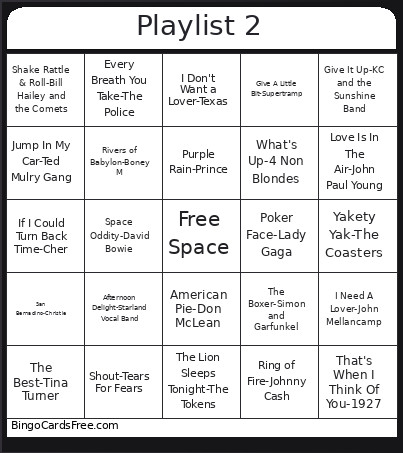 Music Bingo Card