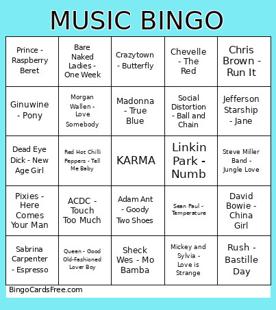 MUSIC Bingo Card