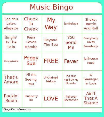 Music Bingo Card