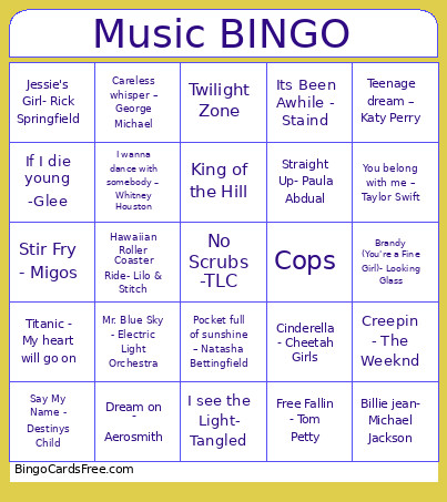 Music Bingo Card