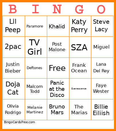 Music Bingo Card