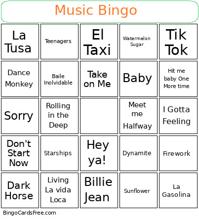 Music Bingo Card