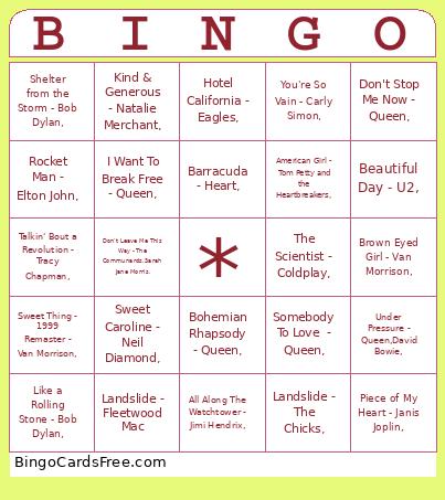 Music Bingo Card