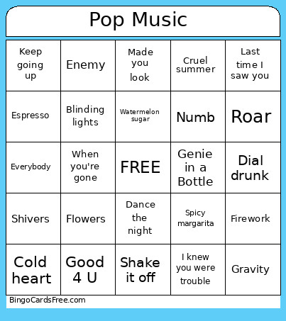 Music Bingo Card
