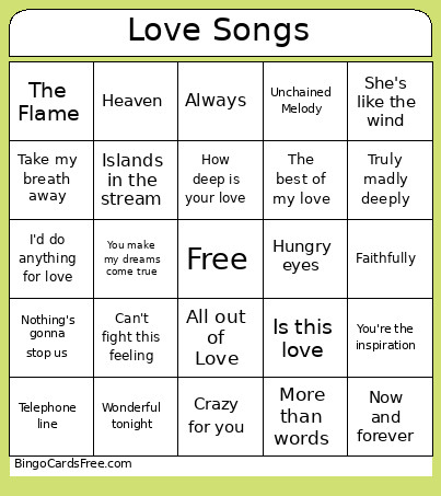 Music Bingo Card
