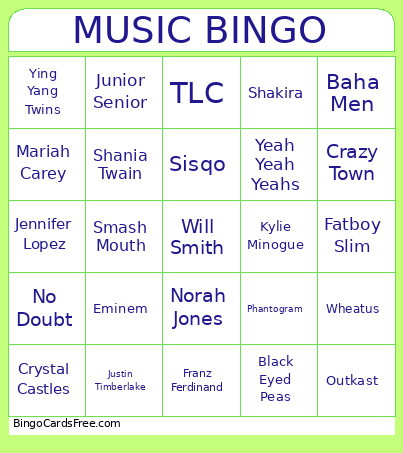 MUSIC Bingo Card