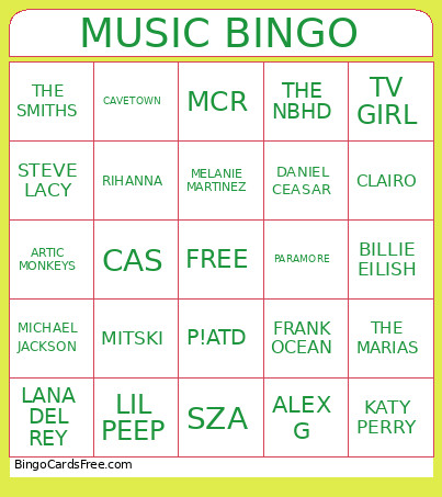 MUSIC Bingo Card