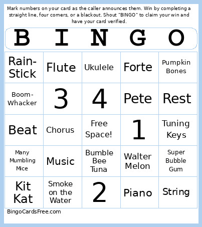 Music Bingo Card
