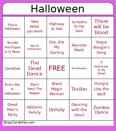 Music Bingo Card