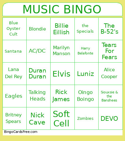 MUSIC Bingo Card