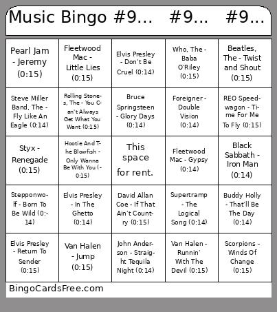 Music Bingo #9...   #9...   #9...