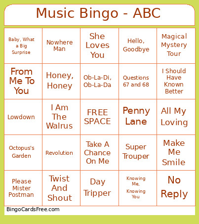 Music - ABC Bingo Card