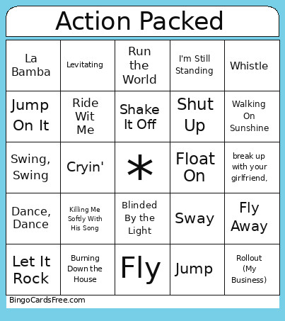 Music Action Packed Bingo Card