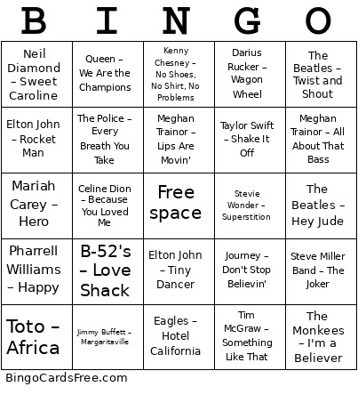 Music All Time Bingo Card