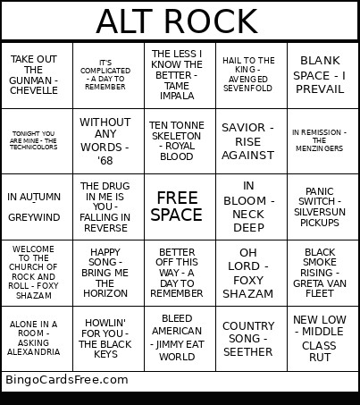 MUSIC ALT ROCK Bingo Card