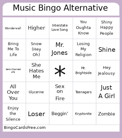 Music Alternative Bingo Card