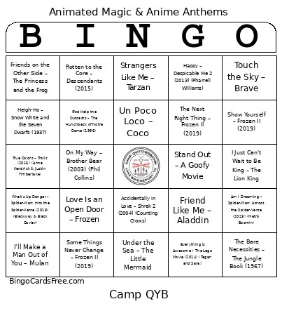 Music - Animated Magic & Anime Anthems Bingo Card