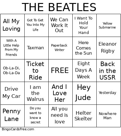 Music - Beatles Bingo Card