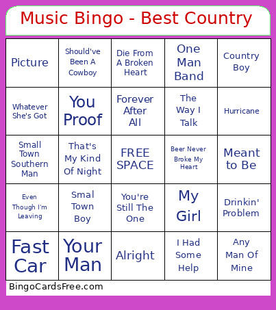 Music - Best Country Bingo Card