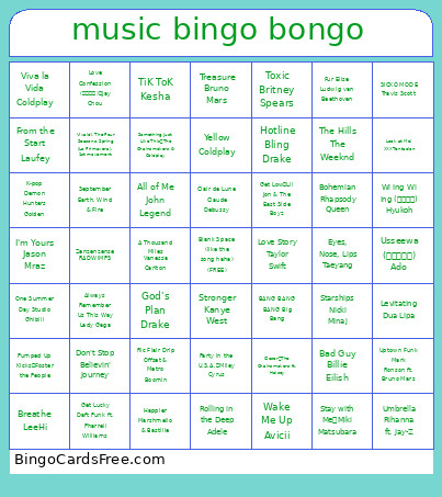 Music Bongo Bingo Card