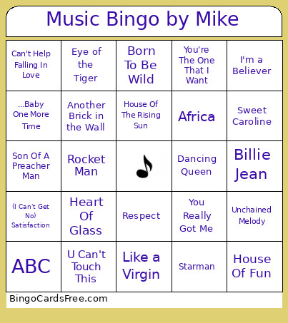 Music By Mike Bingo Card