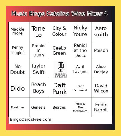 Music Catalina Wine Mixer 4 Bingo Card
