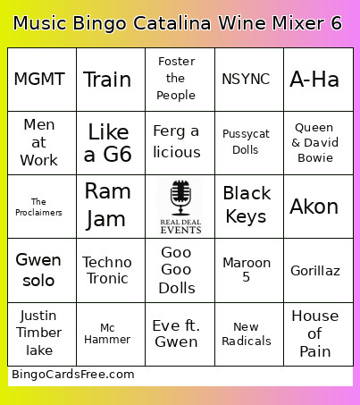 Music Catalina Wine Mixer 6 Bingo Card