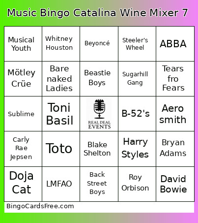 Music Catalina Wine Mixer 7 Bingo Card
