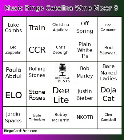 Music Catalina Wine Mixer 8 Bingo Card