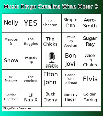 Music Catalina Wine Mixer 9 Bingo Card