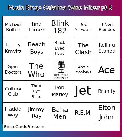 Music Catalina Wine Mixer Pt.5 Bingo Card