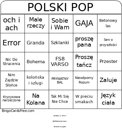 Music Coffee Planet Bingo Card