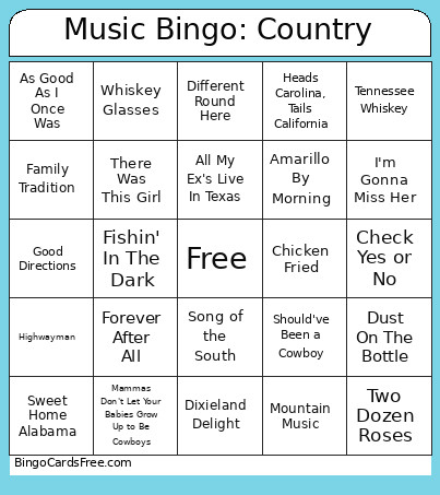 Music : Country Bingo Card