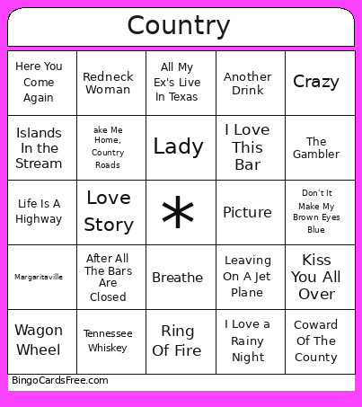 Music Country Bingo Card