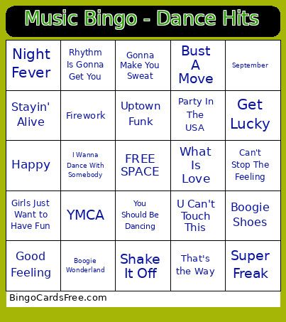 Music - Dance Hits Bingo Card