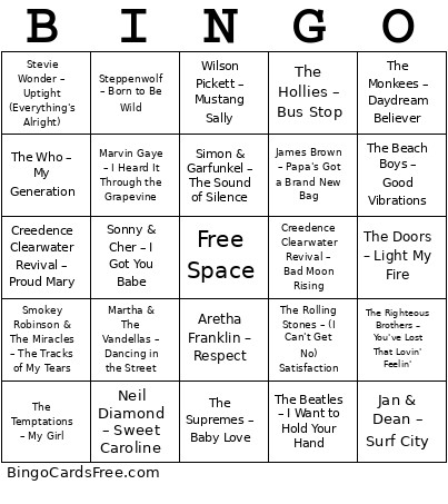 Music - Decades 60s Bingo Card