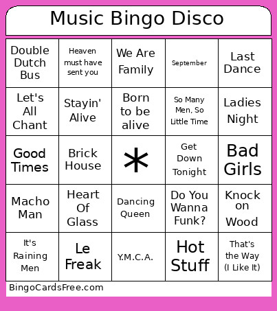Music Disco Bingo Card