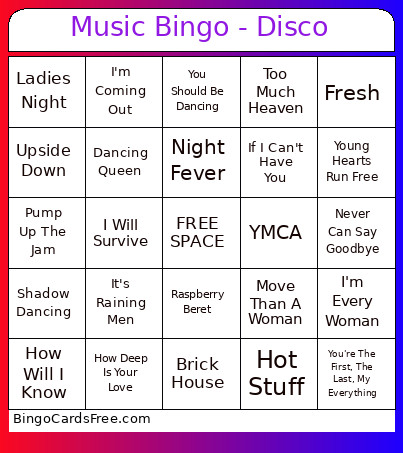 Music - Disco Bingo Card