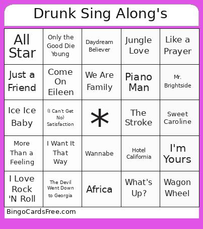 Music Drunk Sing Along's Bingo Card