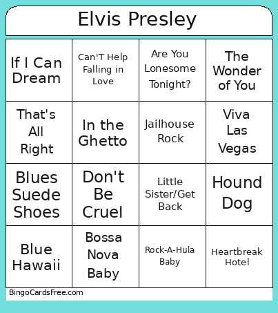 Music Elvis Bingo Card