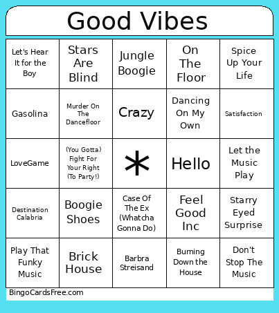 Music Good Vibes Bingo Card
