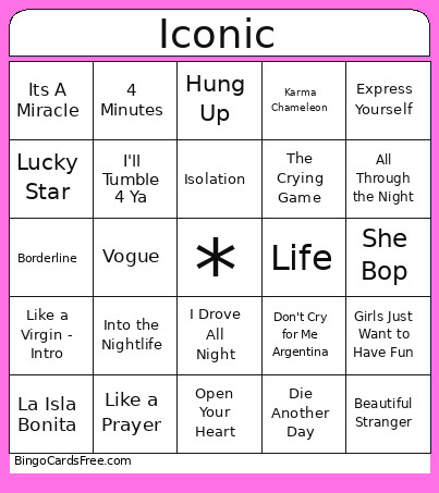 Music Iconic Bingo Card