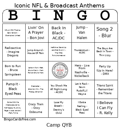 Music - Iconic NFL & Broadcast Anthems Bingo Card