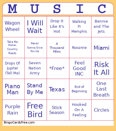 Music July 26 Bingo Card