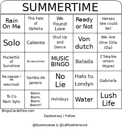 Music La Pose Bingo Card