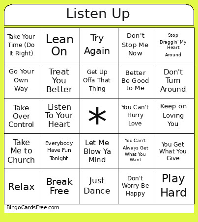 Music Listen Up Bingo Card