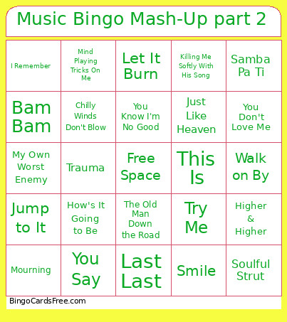 Music Mash-Up Part 2 Bingo Card