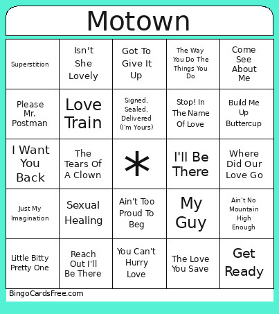 Music Motown Bingo Card