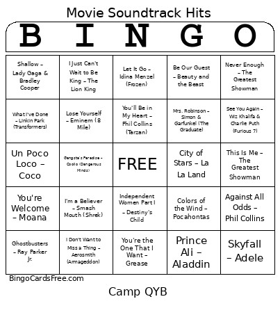 Music - Movie Soundtrack Hits Bingo Card