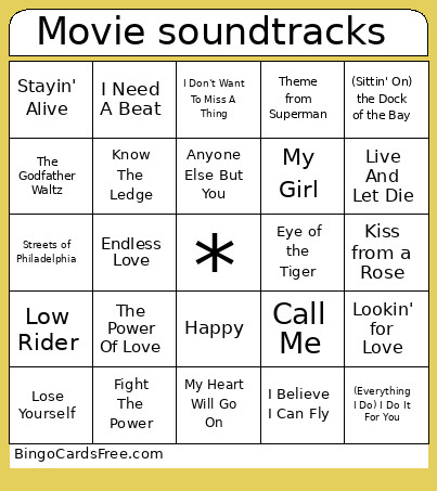 Music Movie Soundtracks Bingo Card